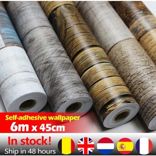6mx45cm PVC Wallpaper Wood Grain Wall Stickers Stone Self-Adhesive Living Room Bedroom 3D Wallpapers Home Decoration