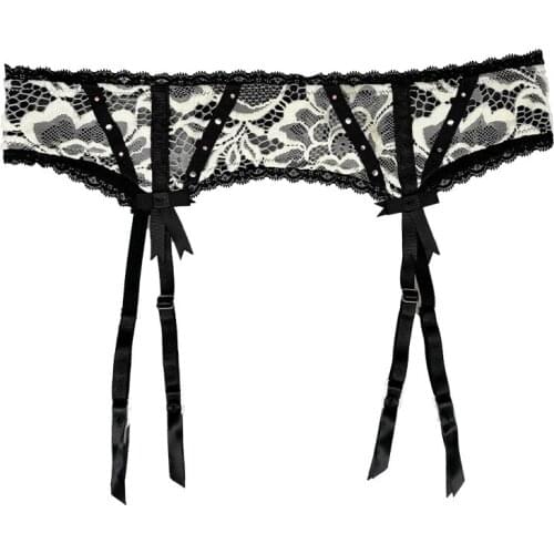 Sexy Waist Trainer Lace Embroidery Flower Bowknot Paillette Women Suspender Belts Metal Buckles Garter Belt for Stockings GA1200