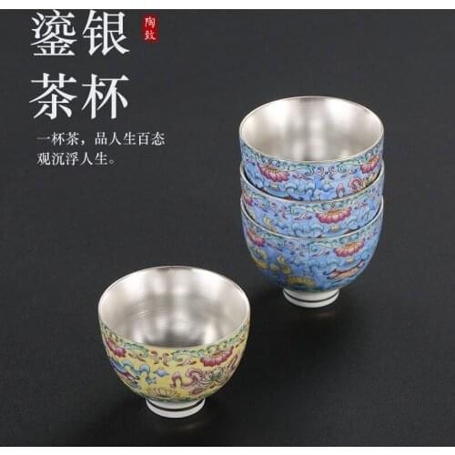 Tao Zhijingdezhen Ceramic Enamel Hand-painted Silver Ming Cup Master Cup Kung Fu Teaware Cup Million Flowers Single Cup
