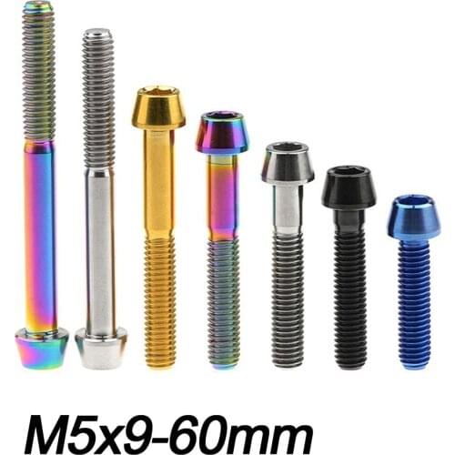 Titanium Ti Bolt M5x9 16 18 20 25 30 35 40 45 50 55 60mm Taper Head Screw for Bicycle Stem Seatpost Bicycle Parts GR5