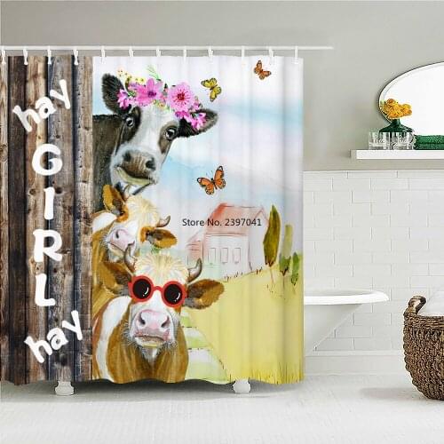 Farm Cow Shower Curtains 3d printed Dutch Cattle Pattern Bath Curtains Bathroom Waterproof Polyester Shower Curtain With Hooks