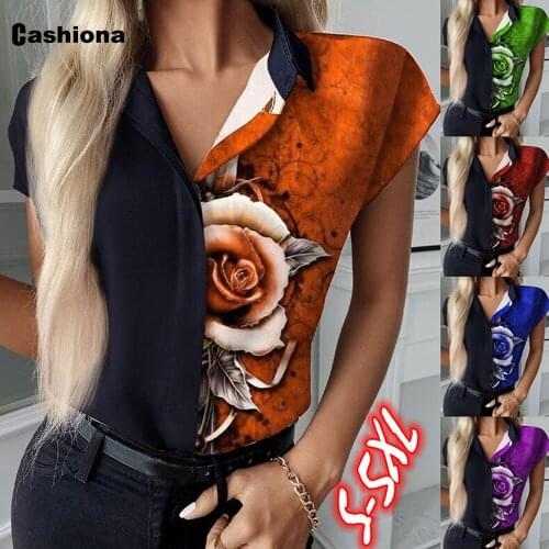 Plus Size 5xl Women Elegant Fashion Blouse Long Sleeve Tops Ladies Patchwork Shirts Feminina Rose Print blusas shirt ropa mujer
