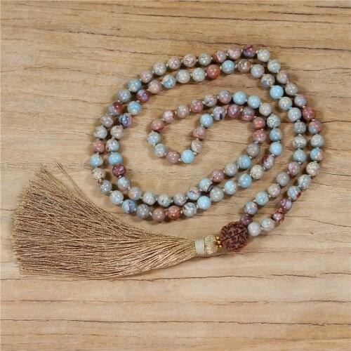 Women 108 Mala Necklace Yoga Natural stone Beaded Necklace BOHO Long Tassel Meditation Necklace Religious Jewelry Dropshipping