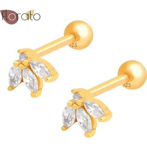 925 Sterling Silver Ear Needle Gold Silver Stud Earring For Women Rock Punk Fine Jewelry Crystal Clips Piercing Pendant