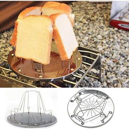 1Pc 4 Slice Creative Practical Bread Toast Rack Grill Gas Stoves Cooker Stainless Steel Plates Camping BBQ Toaster Tray