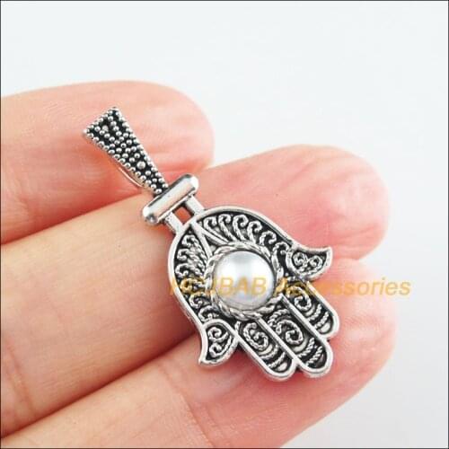 15Pcs Tibetan Silver Tone Retro White Palm Acrylic Flower Charms Pendants 17.5x33mm