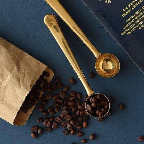 2 In 1 Stainless Steel Coffee Spoon Clip Multifunctional Sealing Clip Milk Powder Measuring Cup Scoop Spoons Kitchen Supplies