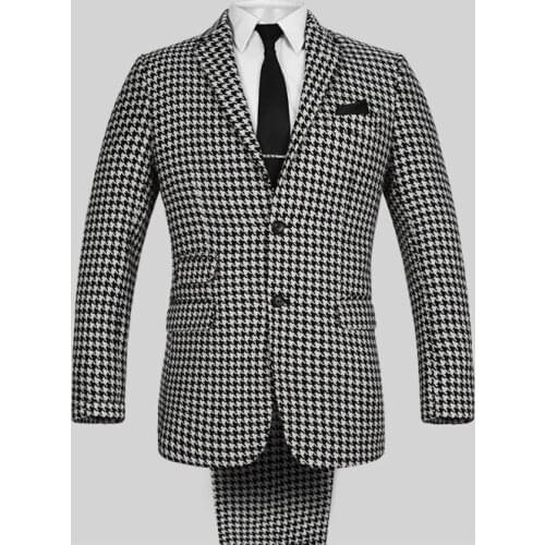 2017 Latest Coat Pant Design Black White Pattern Men Suit Groom Blazer Slim Fit 2 Piece Tuxedo Custom Prom Suits Terno Masculino
