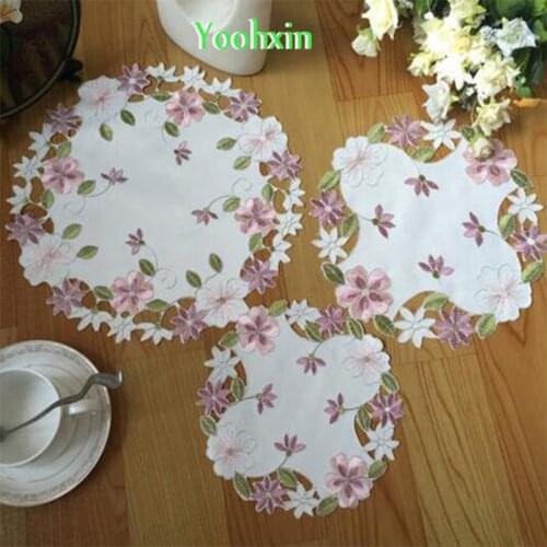2021 Modern satin table place mat cloth embroidered pad cup mug Christmas tea coaster Easter dining drink placemat doily kitchen