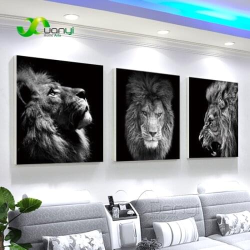 3 Piece Black And White Animal Lion Wall Art Pictures Canvas Painting Prints And Poster Home Decor For Living Room Art Picture