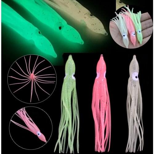 5/10pcs Luminous Octopus Bait With Big Eyes 9cm 10cm 12cm Silicone Sea Fishing Bionic Soft Skirt Squid Baits Pesca Iscas Tackle