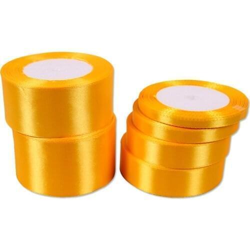 6/10/15/20/25/30/40/50mm wide 25yards Yellow satin wedding for party Decorative satin ribbon bows for gift package silk tapes