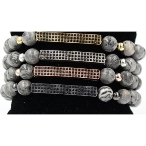 8mm xggt434 gold silver micro pave cz zircon cubic zirconia Bracelet elastic adjusted bead helmet Crown agate Onyx Bangles