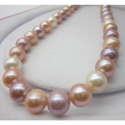 9-10 MM white purple pink SOUTH SEA Multicolor PEARL NECKLACE 18" 925silver