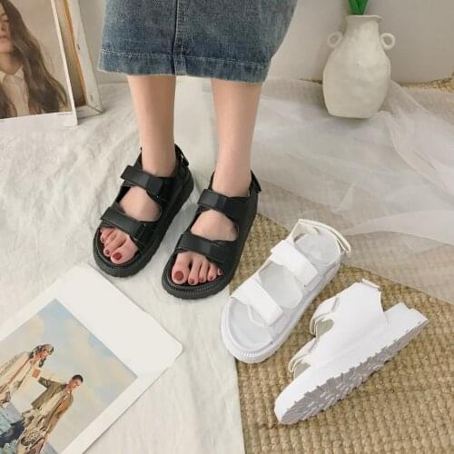 Beige Heeled Sandals Female Shoe 2021 Summer Increasing Height Black Girls Clear Comfort New Low Fashion Clogs PU Hook & Loop In
