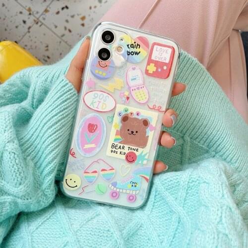 Painted pattern Bear Case for IPhone 12 Soft TPU Transparent Silicone Phone Case 12Pro XR XS Max 8 7 Plus Case for Iphone 11