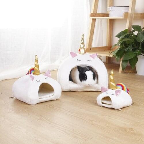 Unicorn Hamster Nest Winter Warm Sleep House Comfortable Cotton Bed Cute Animals Rest Mat Rabbit Guinea Pigs White Pet Supplies