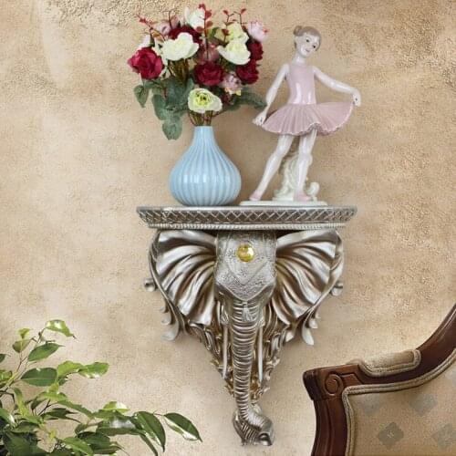 European Resin Elephant Head Wall Mural Wall Hanging Shelf Rack Home Decorative Vase Ledge European Holder Board TV Livingroom