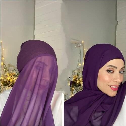 Custom made instant chiffon hijab with a bonnet under scarf unique design chiffon hijab scarf for Muslim women