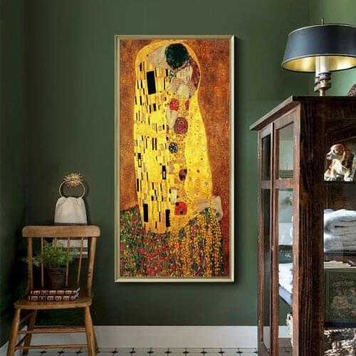 Gustav Klimt Abstract Lover Kiss Canvas Painting Classic Artwork Vintage Wall Art Poster and Print Modern Gallery Home Decor