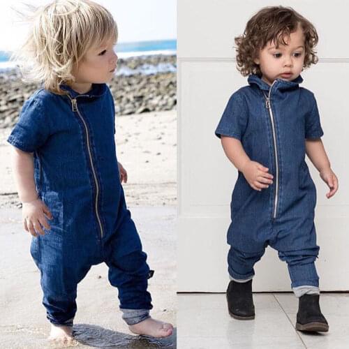 Newborn Baby Boys Girls 2020 Imitation Cowboy Jumpsuit Baby Clothes Climb Short Sleeve Jumpsuit Autumn Spring Clothes Outfits