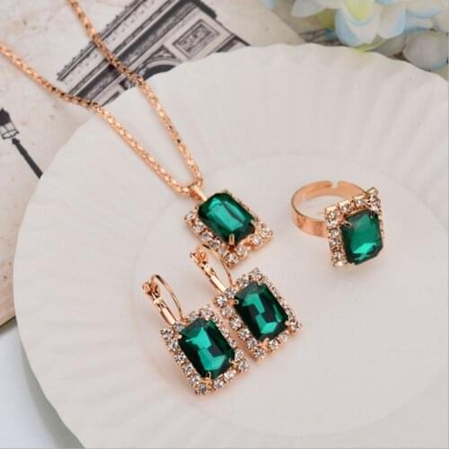 Fashion Crystal Necklace Earrings Ring Set For Women Jewelry Sets Christmas Gifts