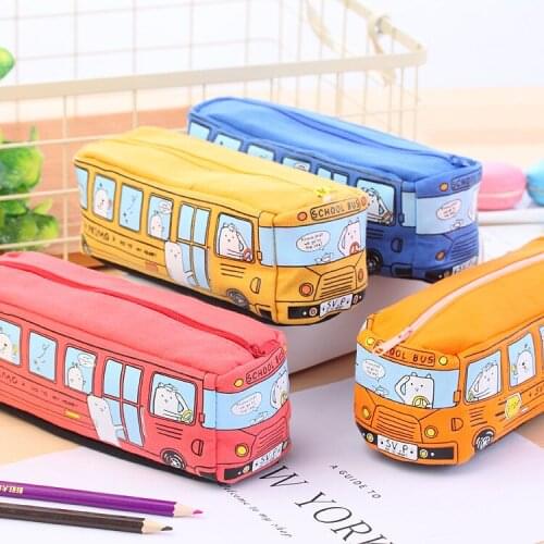 Creative large Canvas Car simple kawaii Pencil Case School tools Supplies bus pouch Girl Boys Stationery Pen Bag storage holder