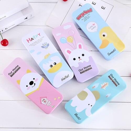 Creative Double Layer Pencil Box Cute Cartoon Stationery Box Metal Pencil Cases Kawaii School Supplies Student Gift for Girls