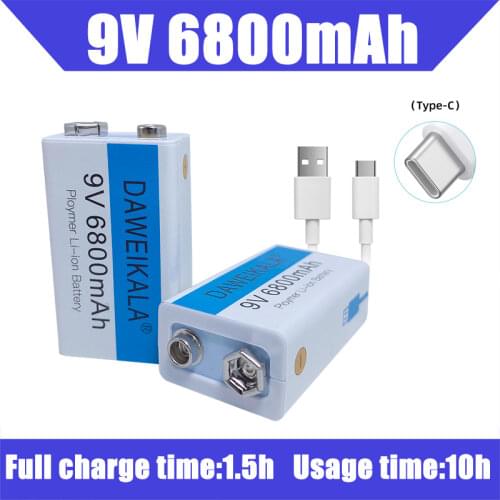 9V battery 6800mAh li-ion Rechargeable battery Micro USB Battery 9v lithium for Multimeter Microphone Toy +USB charging cable