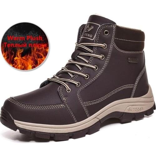 Non-slip 2020 Trend Winter Leather Men Boots Plush Warm Men Snow Boots Outdoor Hiking Boots Men Shoes Men Sneakers Size 39-48