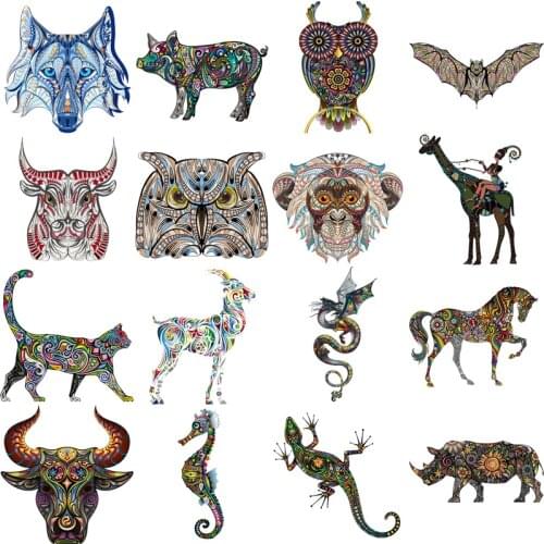 Tiger Wolf Pig Small Animal Patches Clothing Applications Decor Heat Transfer Stickers Appliques DIY T-shirt Stranger Things E