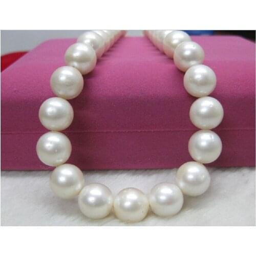 Natural AAA 18" 11-12mm genuine south sea White pearl necklace 14K