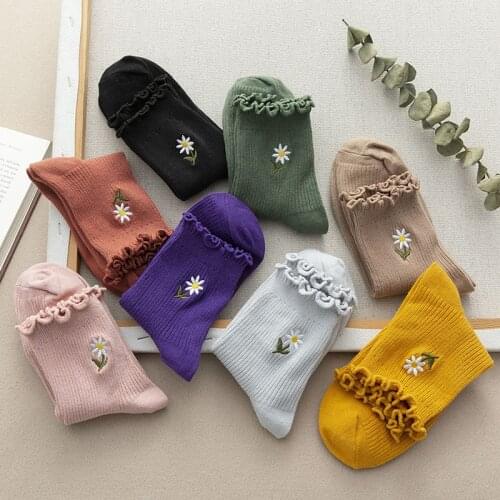 Frilly cartoon floral socks woman kawaii calcetines cute women skarpetki meias kobieta skarpety meia femme chaussettes calcetas