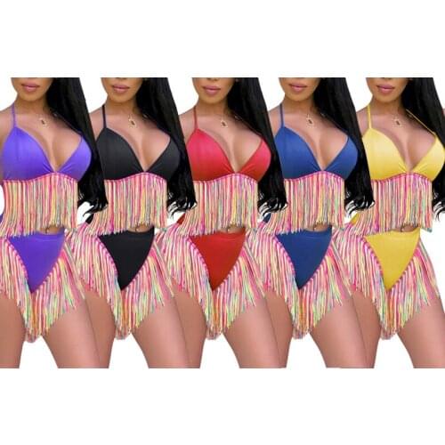 2019 New Multicolor tassels Bikini Swimwear sexy women push up Swimsuit Bikini Set Summer Beach Bathing Suits female Biquini