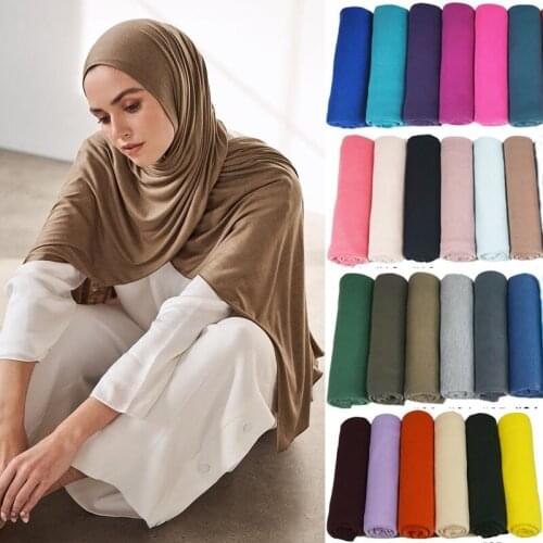 Autumn Winter Jersey Hijab Cotton Modal Solid Scarf Muslim Women Shawl Soft Stretchy Head Scarf Islamic Head Wrap Scarves Turban