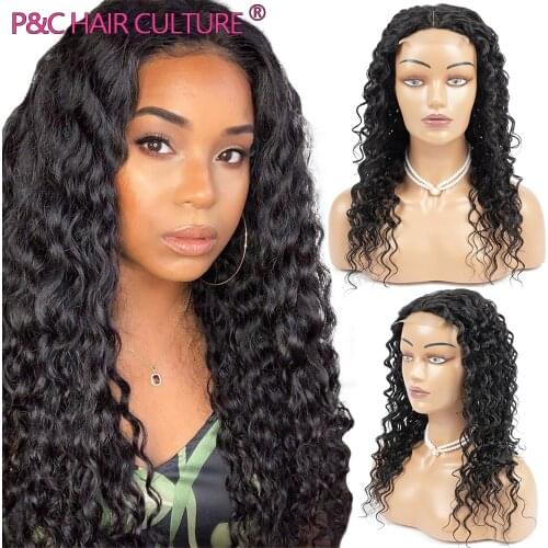 Deep Wave Wigs High Quality Synthetic Hair Wig 4x4 Middle Part Lace Closure Curly Weave Wigs For Black Women Peruvia Perruque