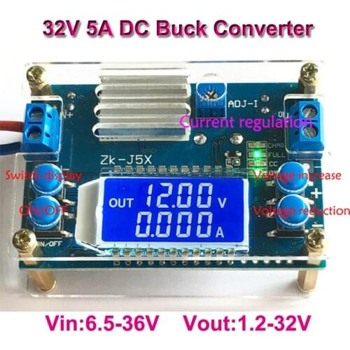 32V 5A DC DC Buck Converter CC CV Variable DC Power Supply Module 1.2-32V Adjustable Voltage Regulator Voltmeter Step-Down