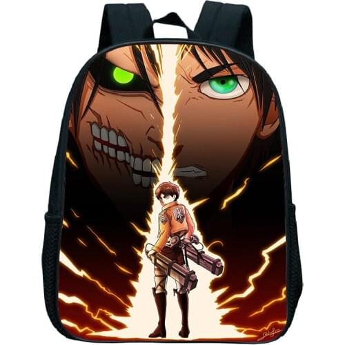 Mochila 12 Inch Attack on Titan Backpack for Kids Kindergarten Bags Boys Girls Anime School Backpacks Children Zipper Rucksack