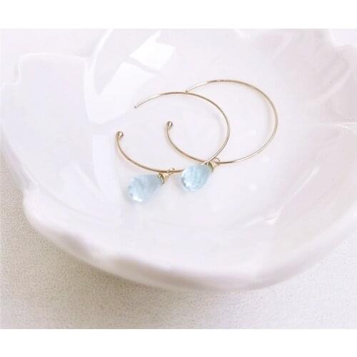 DAIMI 4-5mm Blue Topaz Earrings Big Circle Shape 14K Gold Filled Gemstones Earrings For Women