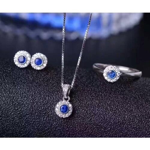 Natural blue sapphire jewelry sets natural gemstone ring Pendant Earrings S925 silver Elegant Simple elegant round fine jewelry