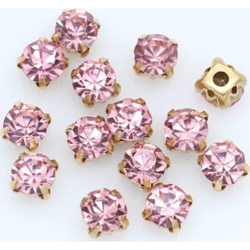3/4/5/6/7/8/10mm Pink Color Crystal Round Rhinestone Flatback With Claw Sew On diamanté Stone For Clothes Wedding Dress Trims
