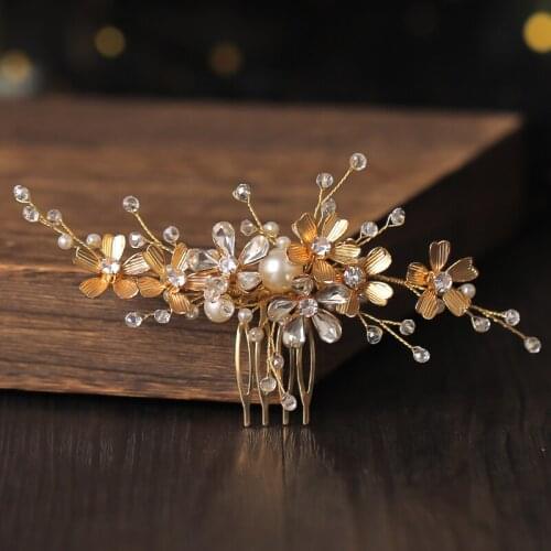 Rhinestone Pearl Flower Small Hair Comb Hair Accessories for Women Flower Hair Clip