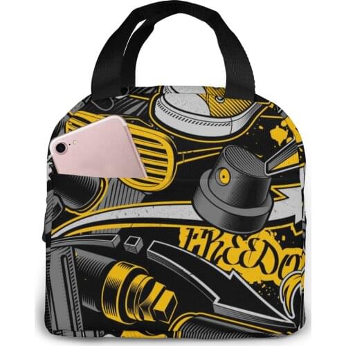 Lunch Bag Different Urban Elements Thermal Insulated Lunch Box Tote Cooler Bag Bento Pouch Lunch Container Food Storage Bag