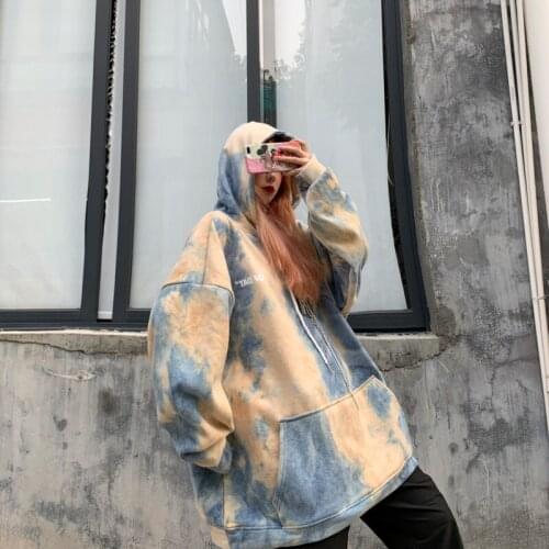 Tie Dyed Sweatshirt Casual Womens Autumn 2020 New Korean Loose Long Sleeve Harajuku Style Womens Top Em