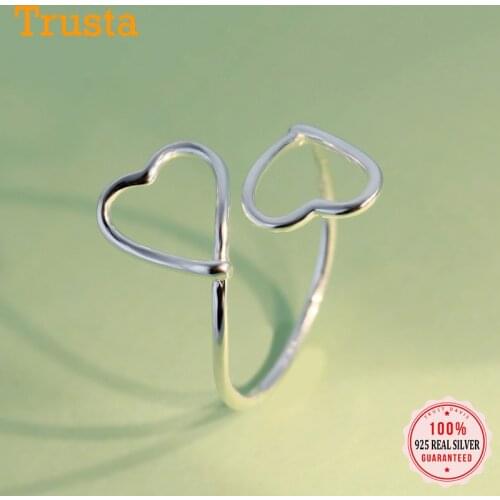 Trusta 2019 100% 925 Solid Real Sterling Silver Fashion Women 2 Heart Rings Size 5 6 7 Wonderful Gift For Teens Girl Kid DS1071