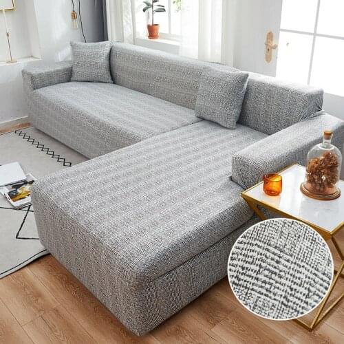 Linen Pattern Corner Sofa Cover for Living Room Couch Cover Slipcover Elastic Sectional Sofa Chaise Sofa Need Purchase 2PC Cover