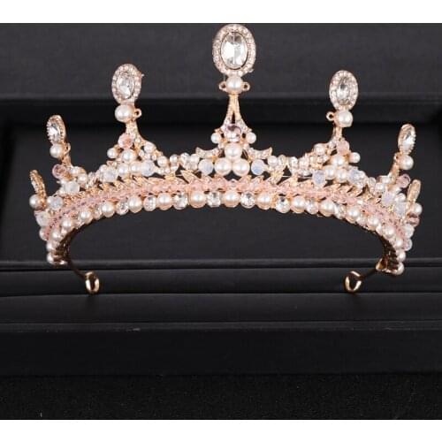 Vintage Baroque Crystal Pearl Gold Crown Wedding Tiara Hair Accessories Bride Headband tiara Rhinestone diadem Hair Jewelry