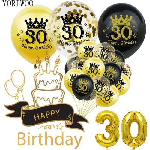 YORIWOO 16 18 21 30 40 50 60 Years Birthday Balloon Number Happy 30th Birthday Party Decorations Adult Black And Gold Baloon Air
