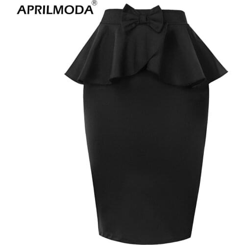 Spring Big Size Peplum OL Work to Wear Short Skirt Office Lady Frilly Skirt Female 50s Sheath Skirt Pencil Slit Red Black Skirts