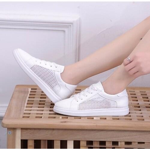 2019 Women Casual Shoes New Women Sneakers Fashion Breathable PU Leather Platform White Women Shoes Soft Femme Krasovki X5-46